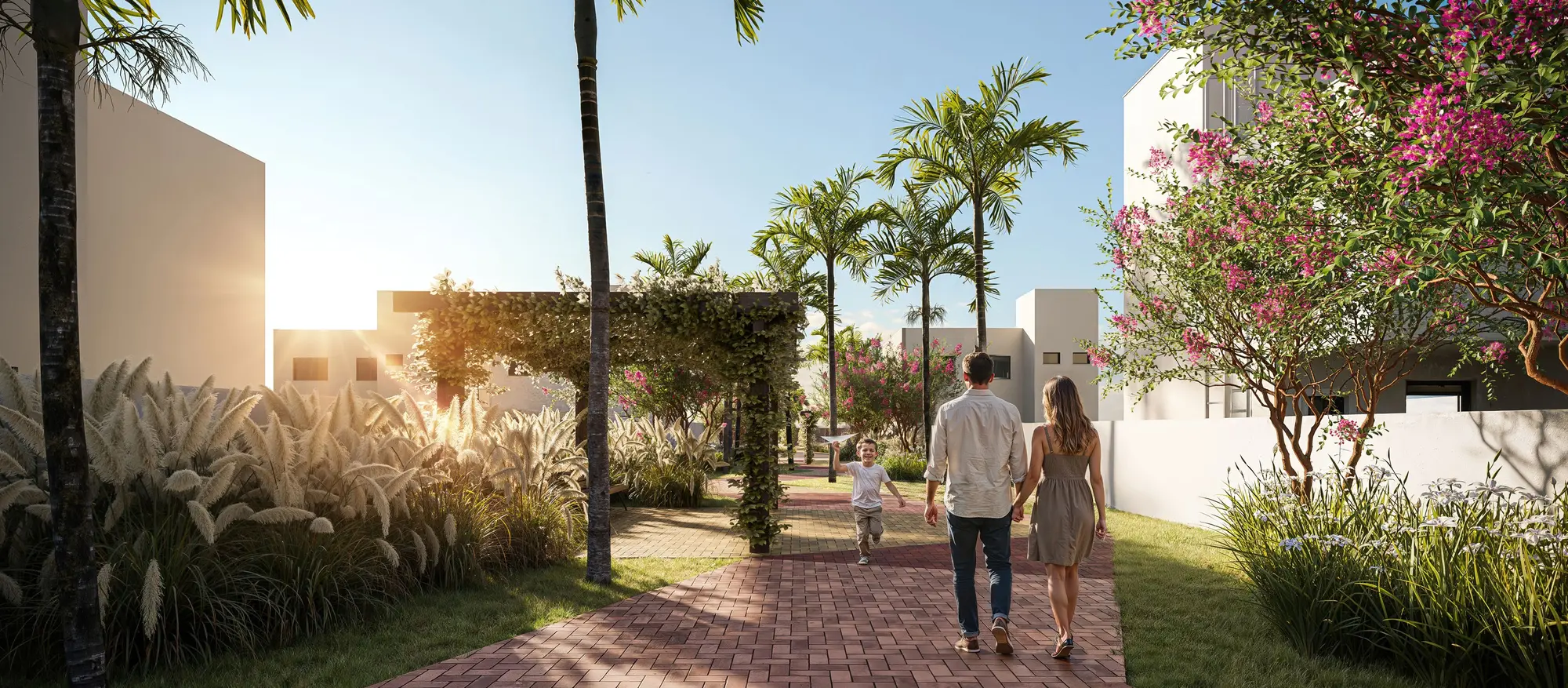 Família caminhando pela Alameda dos Pomares