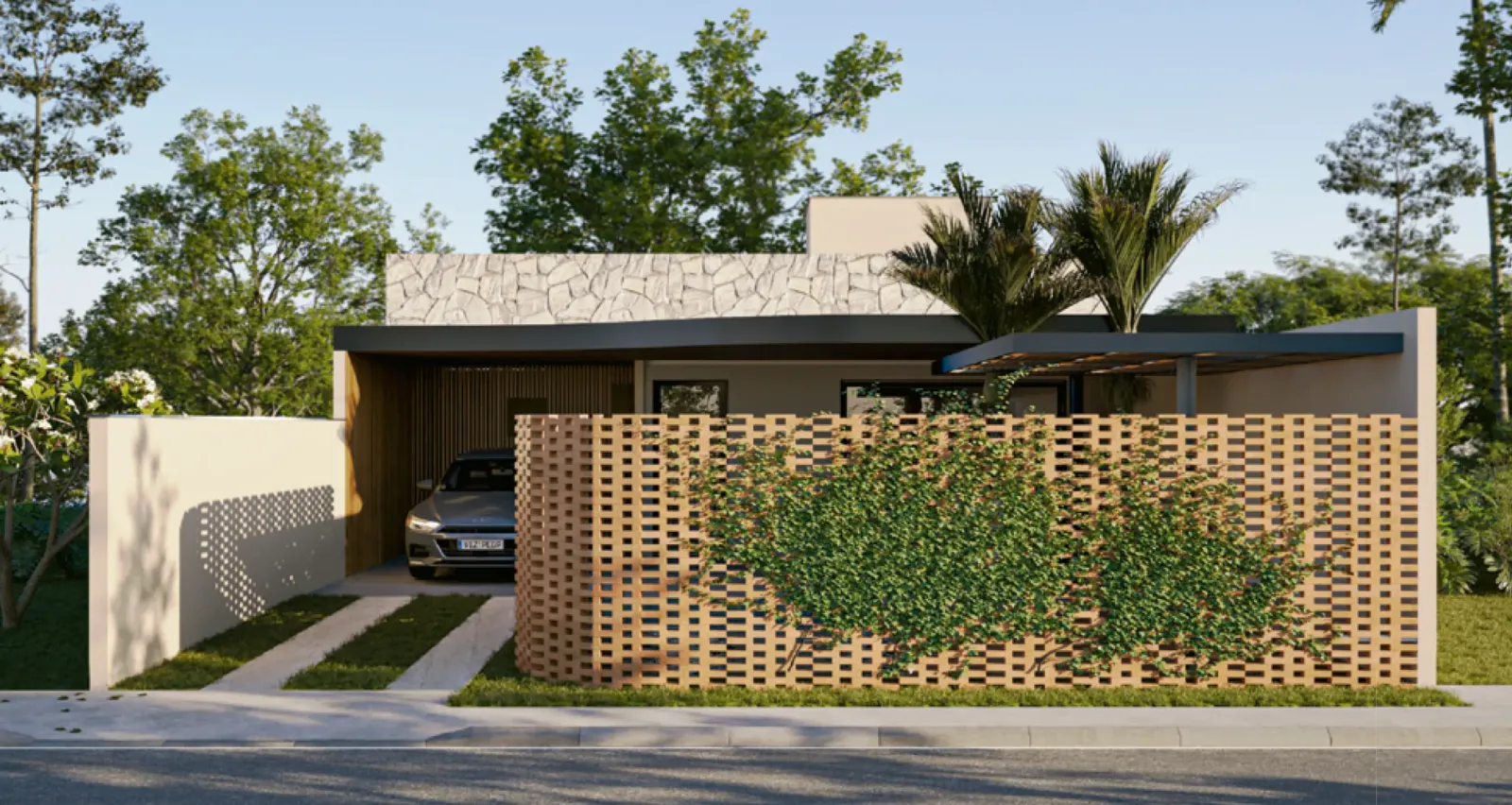 Fachada da Casa Jacarandá, assinada por Marcos Lula Arquitetura