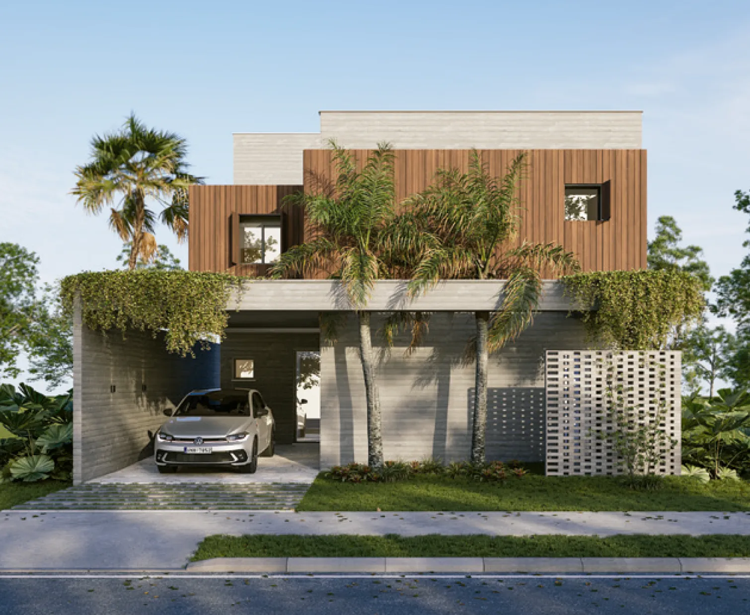Fachada da Casa Linna, assinada por Prelle Arquitetura